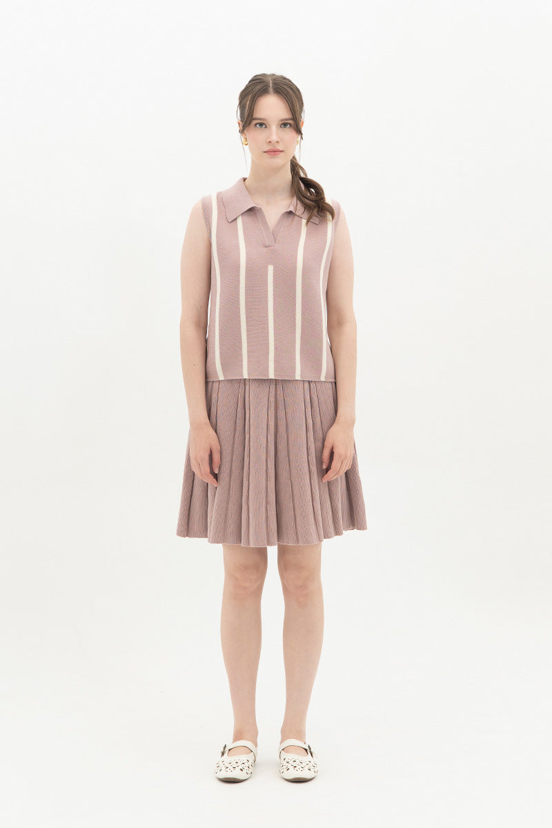Essential Striped Polo Vest In Mauve Pink