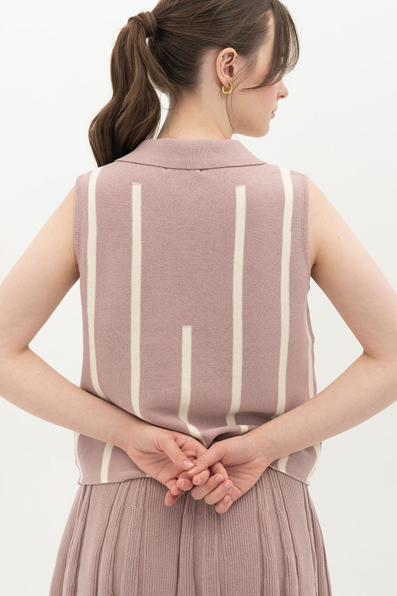 Essential Striped Polo Vest In Mauve Pink