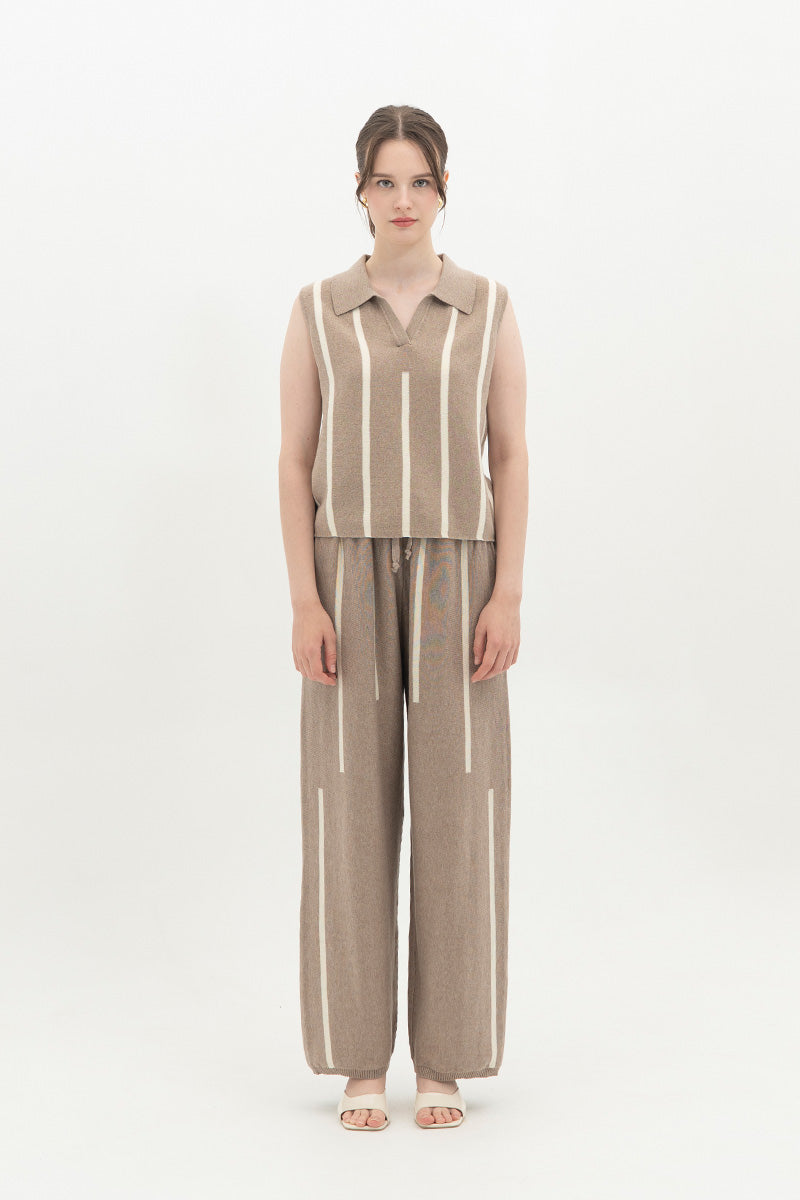Essential Striped Polo Vest In Taupe