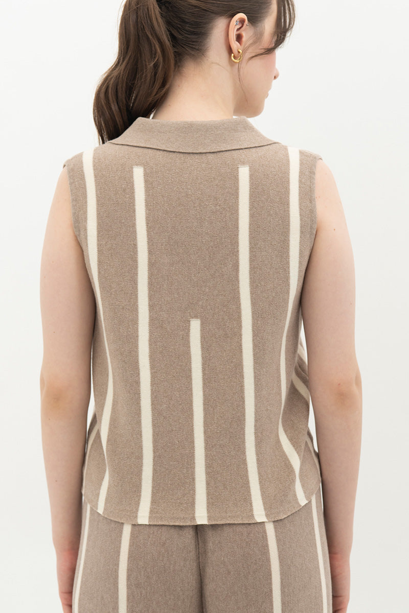 Essential Striped Polo Vest In Taupe