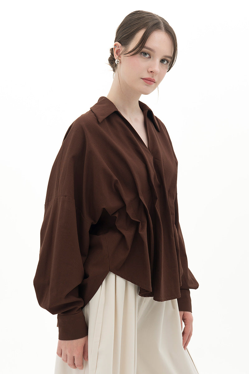 Pleated Shirt In Chocolate Brown