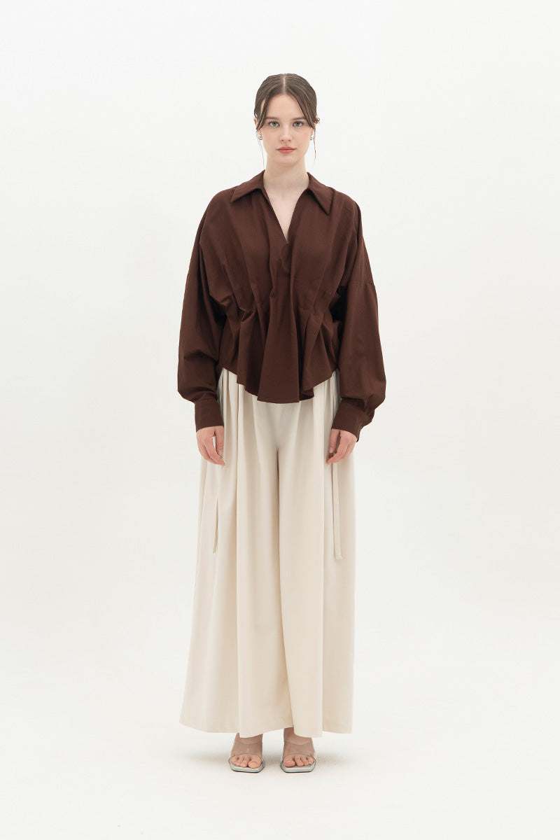 Pleated Shirt In Chocolate Brown