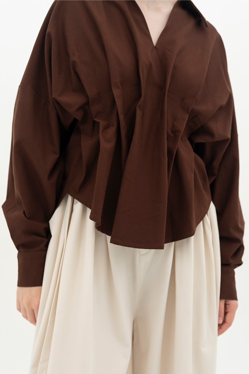 Pleated Shirt In Chocolate Brown