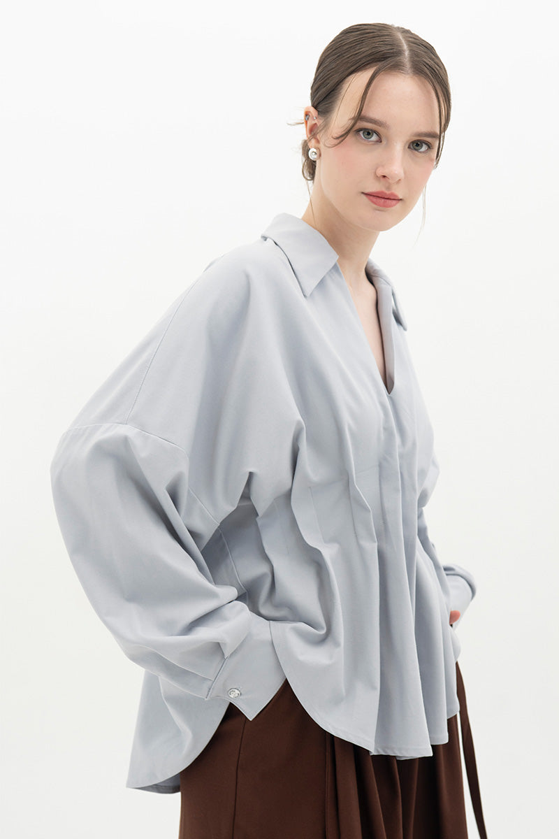 Pleated Shirt In Light Slate Grey