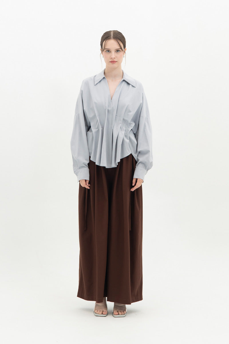 Pleated Shirt In Light Slate Grey