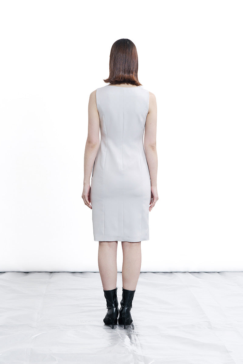 Zipper Fitted Dress In Light Grey