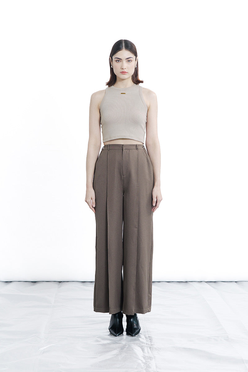 Zipper Pleated Pants In Dark Khaki