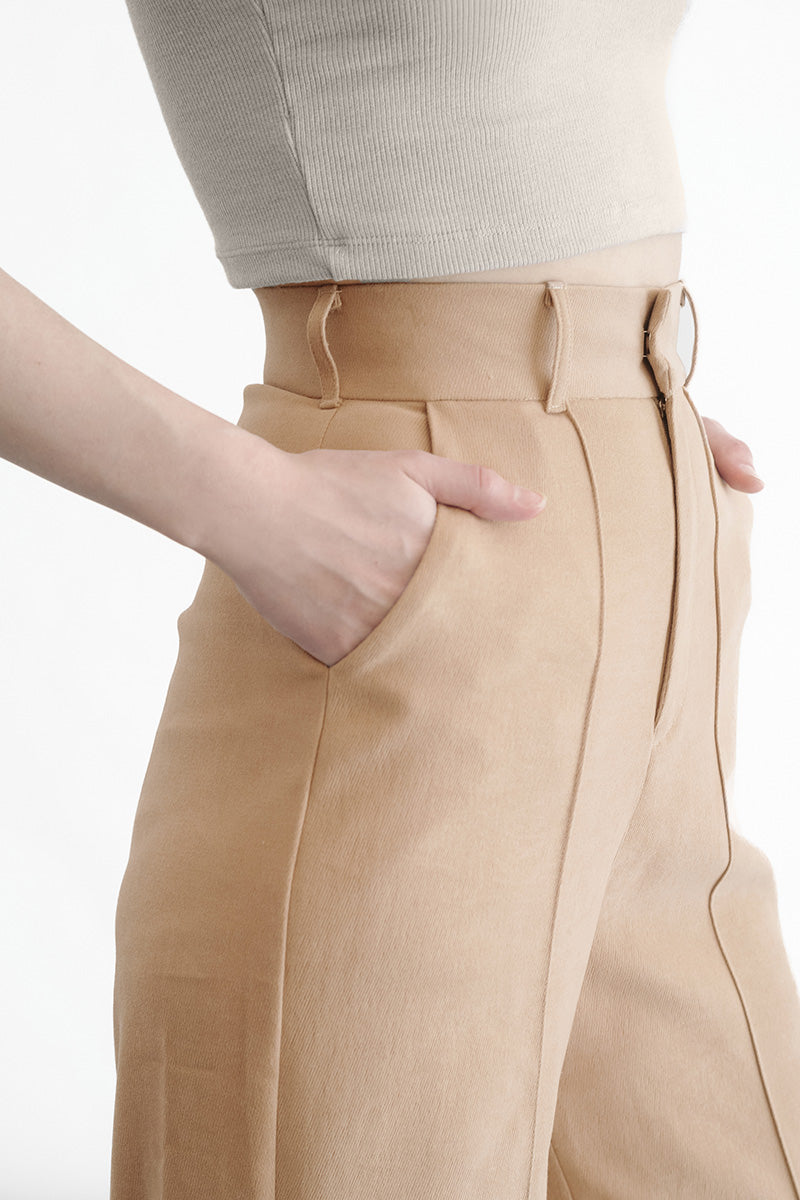 Zipper Back Pants In Camel