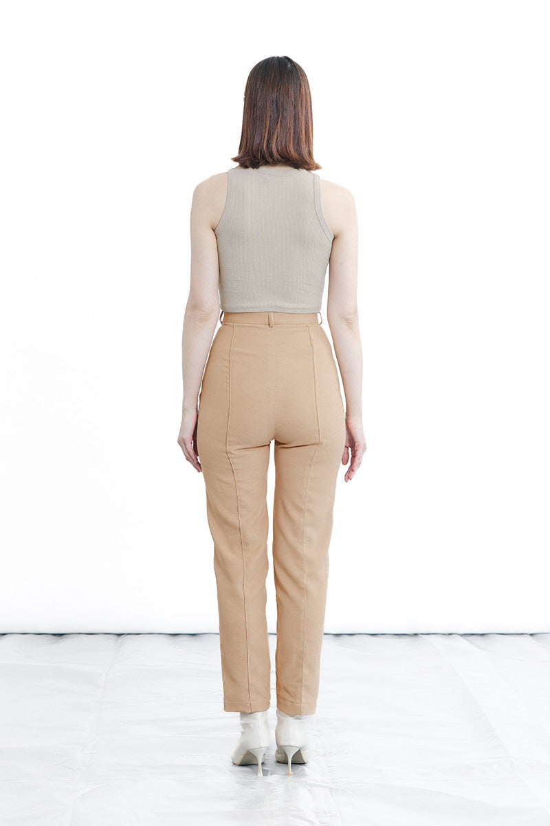 Zipper Slim Pants In Camel