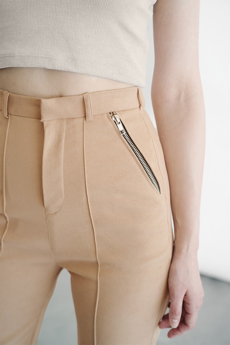 Zipper Slim Pants In Camel