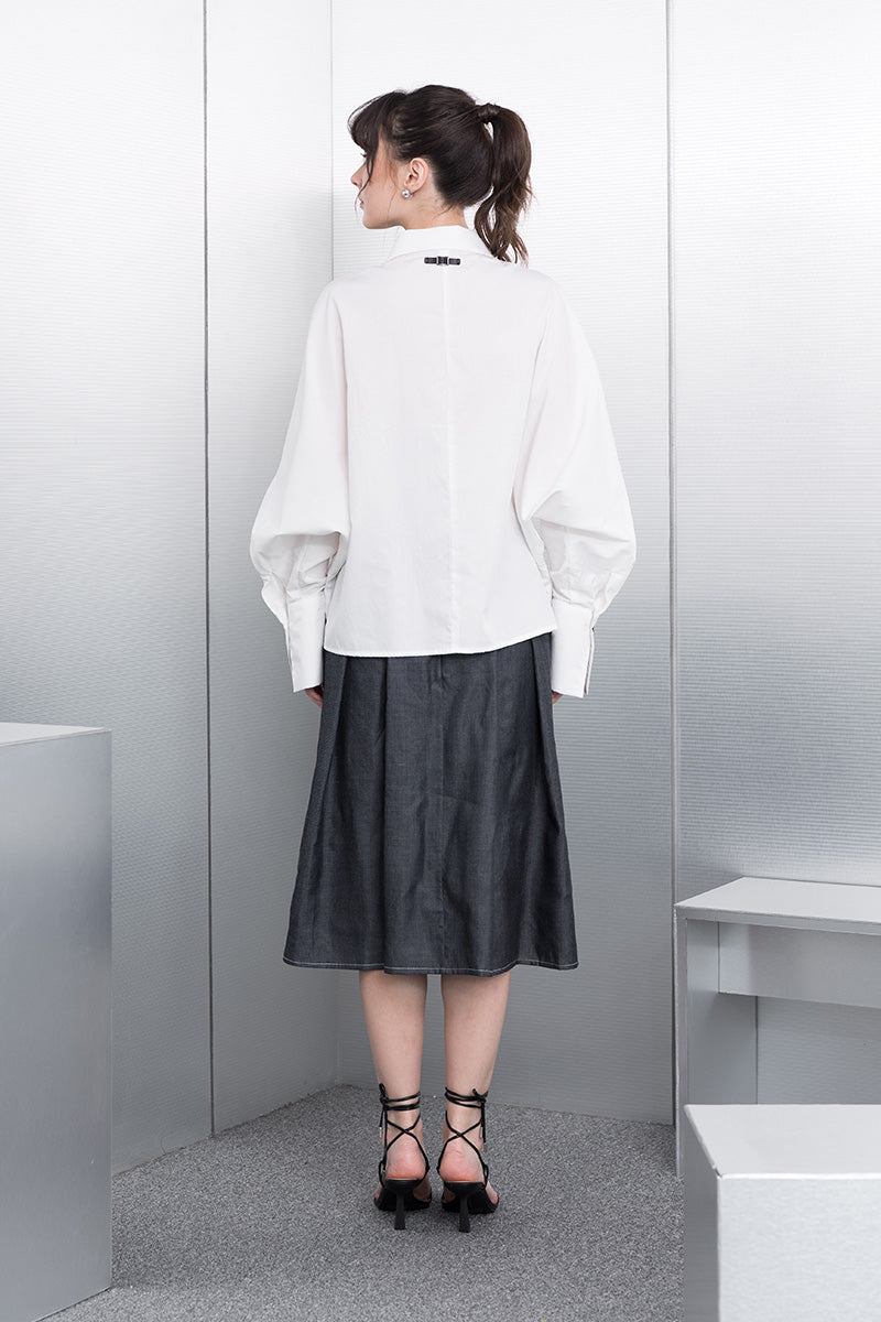 Batwing-Sleeved Shirt In White