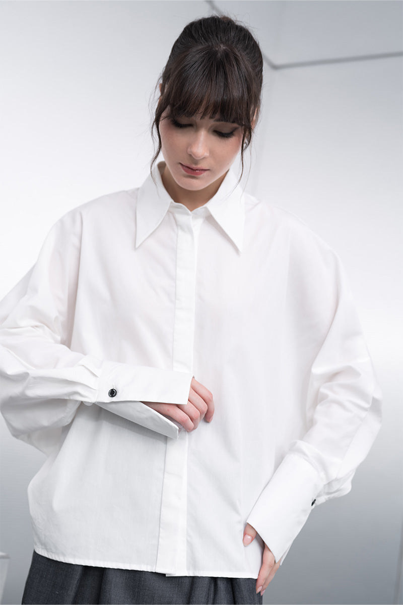 Batwing-Sleeved Shirt In White