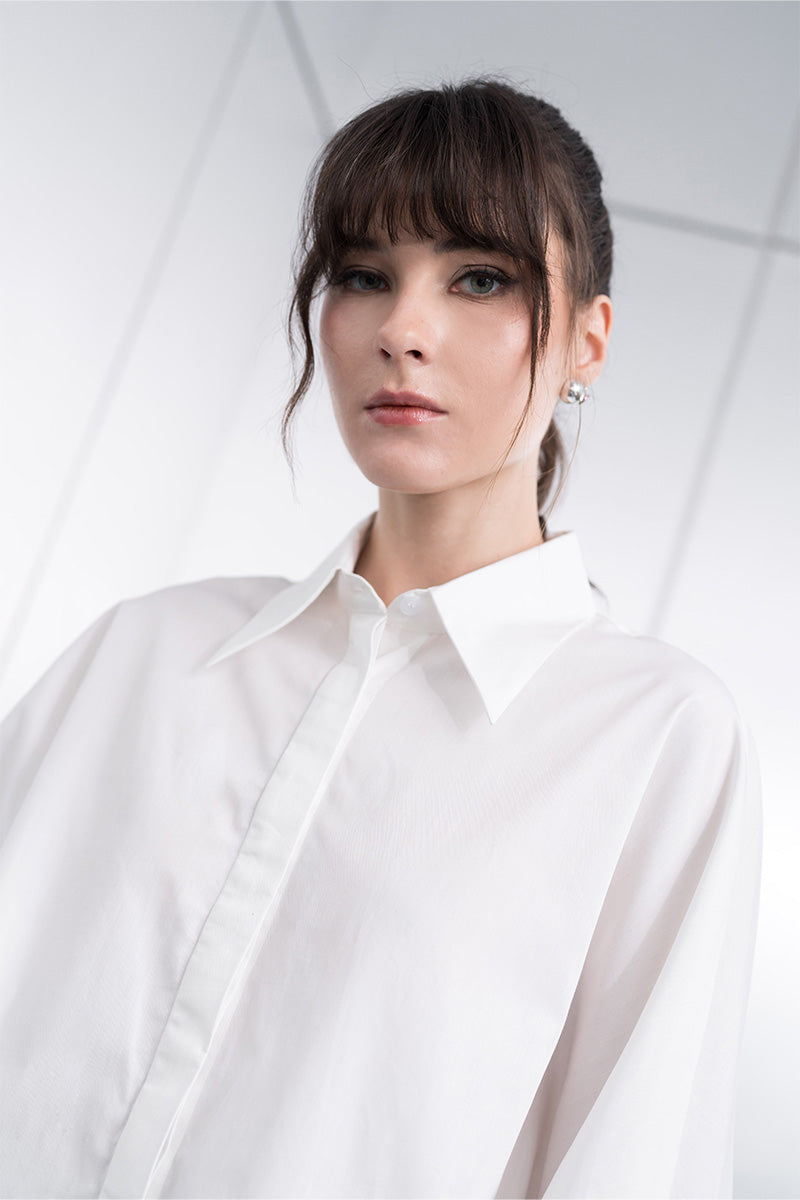 Batwing-Sleeved Shirt In White