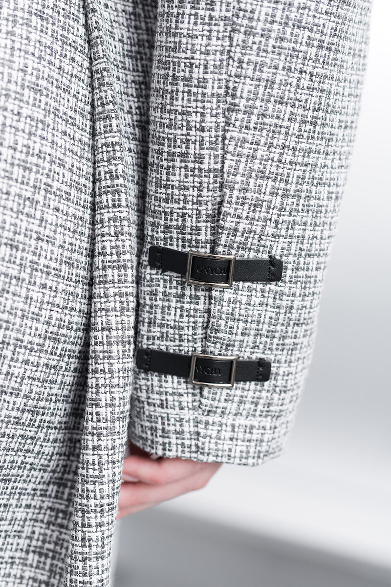 Buckle Cropped Tweed Blazer In Stone Grey