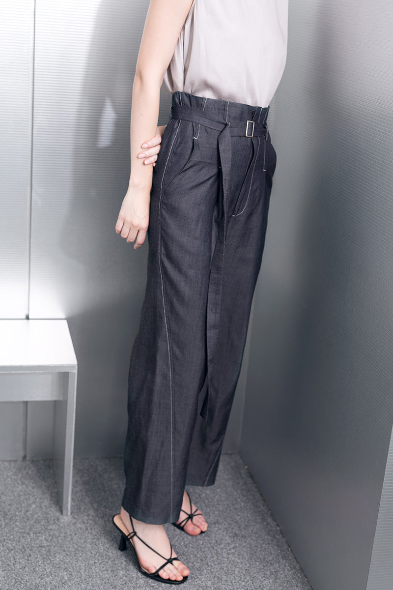 Buckle Straight Leg Denim Pants In Dark Indigo