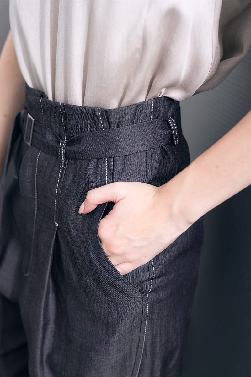 Buckle Straight Leg Denim Pants In Dark Indigo