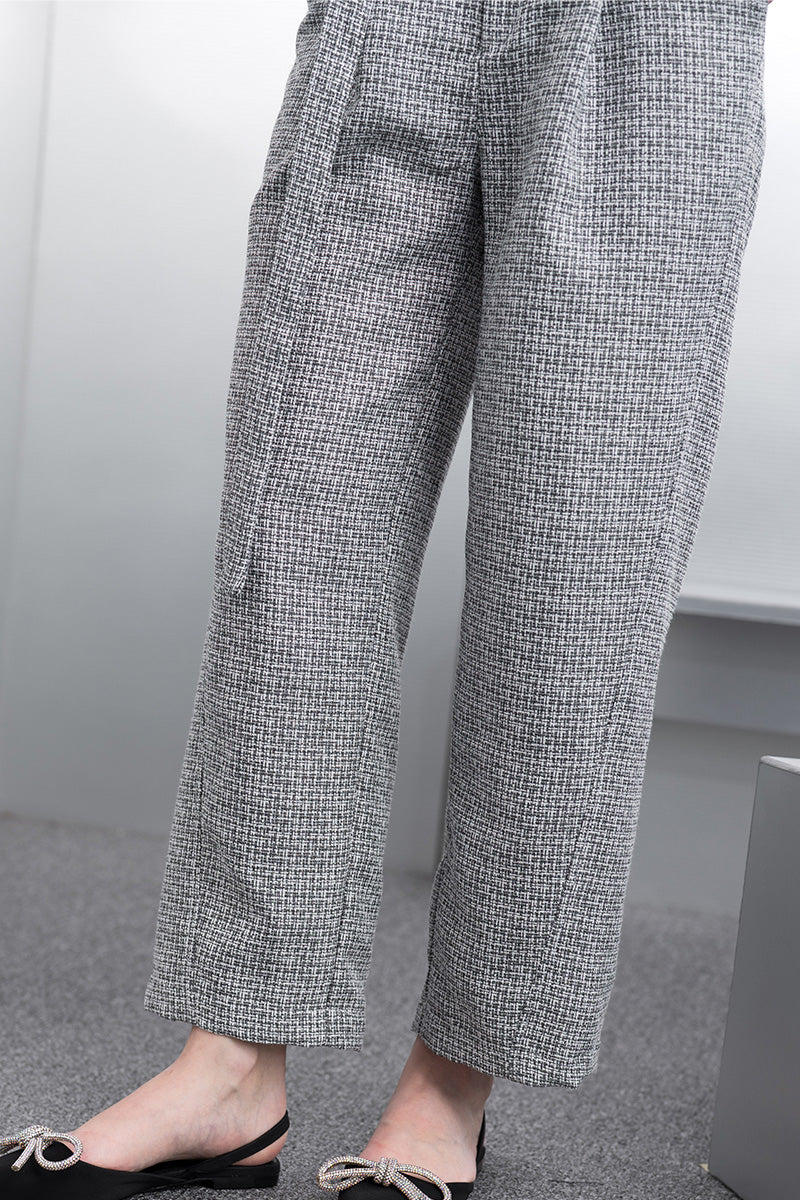 Buckle Straight Leg Tweed Pants In Stone Grey