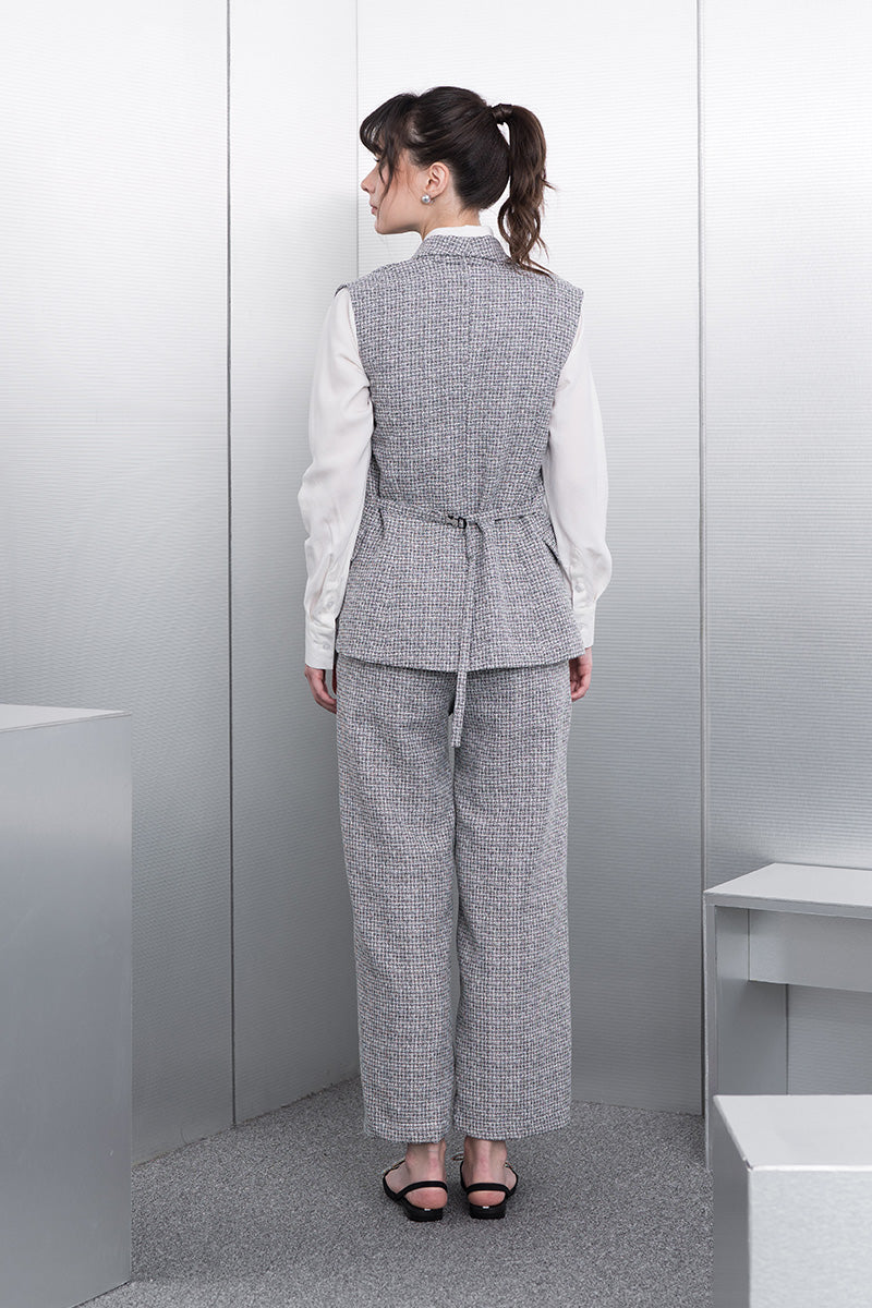 Buckle Tweed Vest In Stone Grey