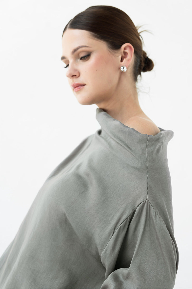 Sateen Off-Shoulder Top In Forest Sage