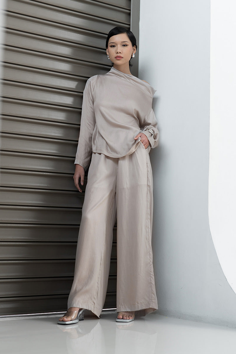 Sateen Straight Leg Pants In Dove Grey