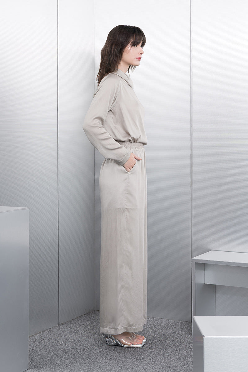 Sateen Straight Leg Pants In Dove Grey