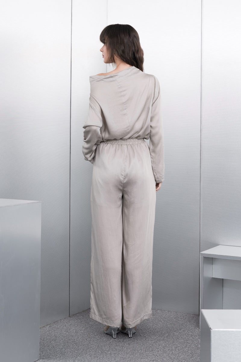 Sateen Straight Leg Pants In Dove Grey