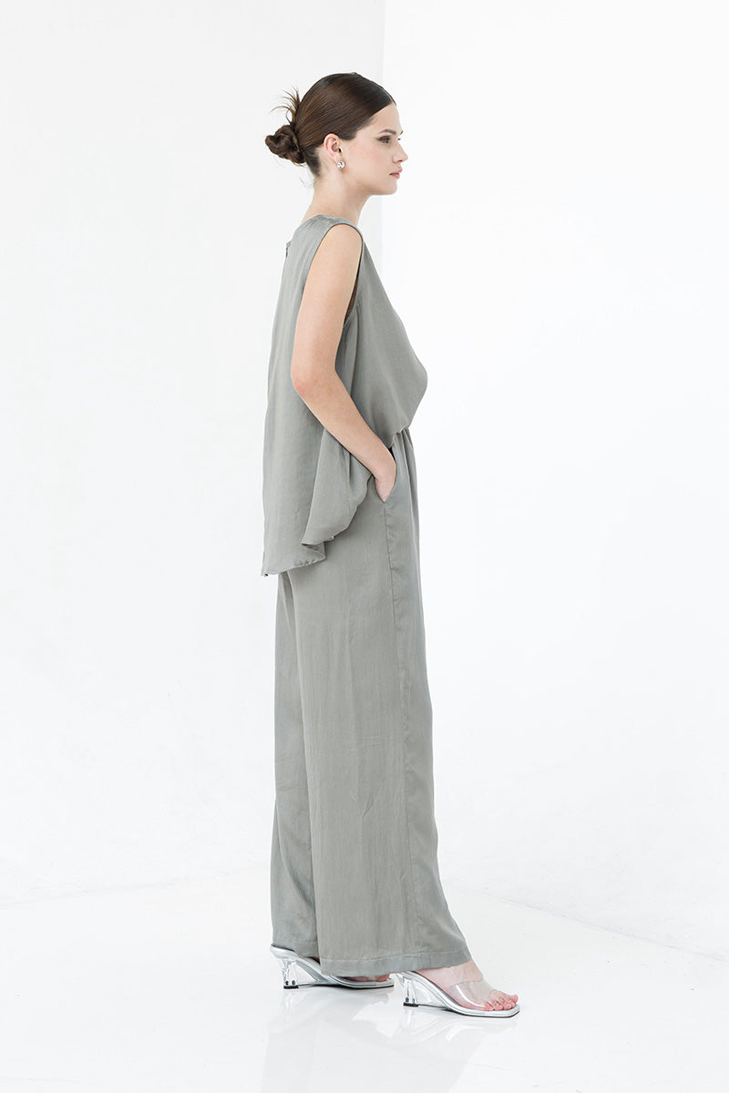 Sateen Straight Leg Pants In Forest Sage