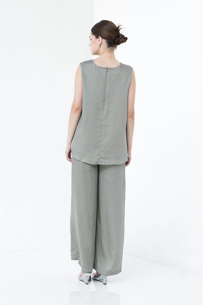 Sateen Straight Leg Pants In Forest Sage