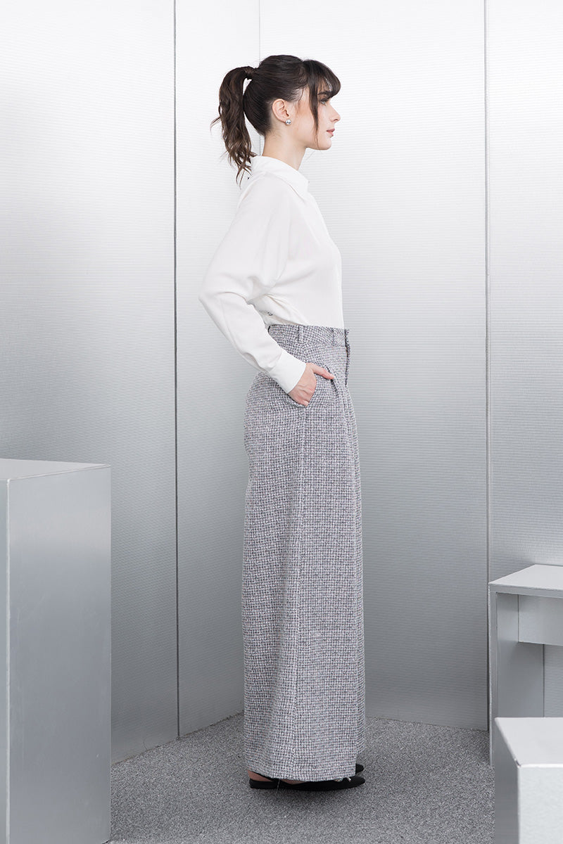 Wide Leg Tweed Pants In Stone Grey