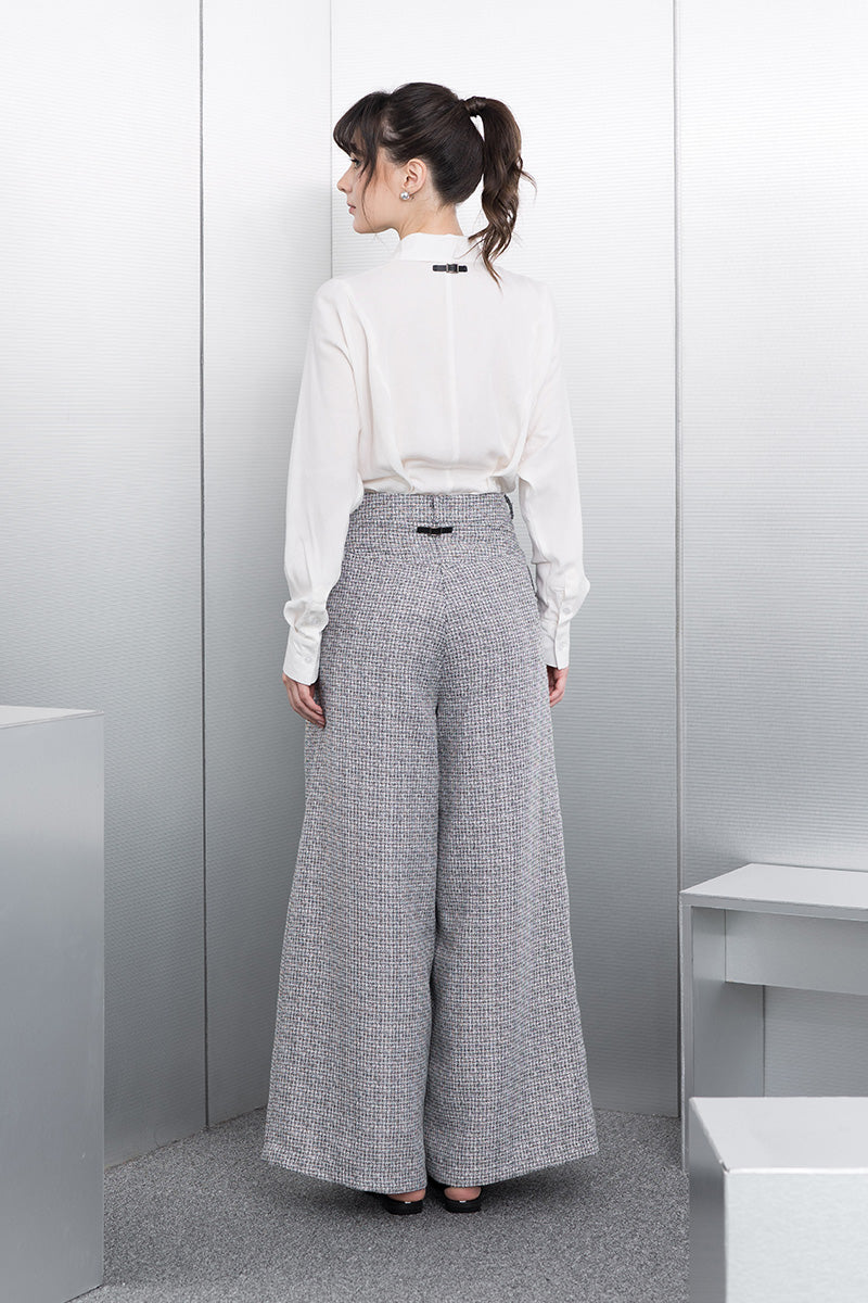 Wide Leg Tweed Pants In Stone Grey