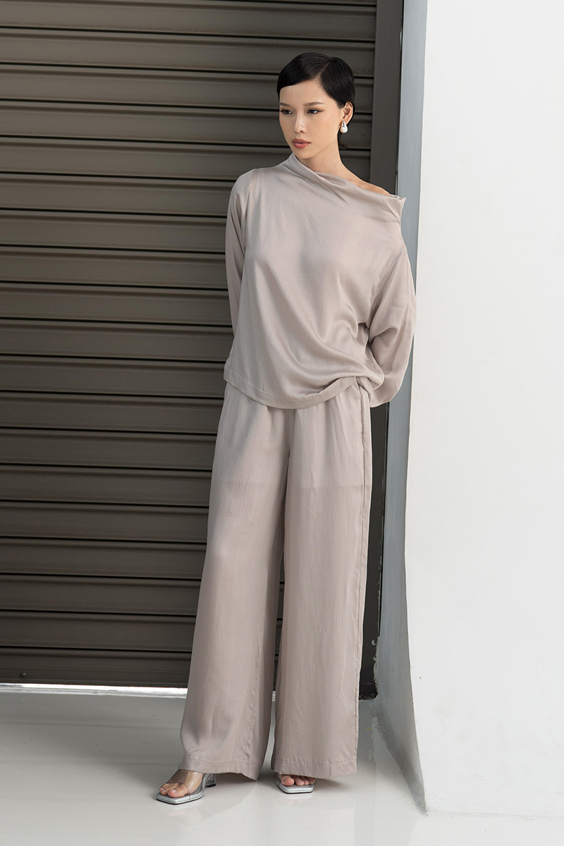 Sateen Off-Shoulder Top In Beige