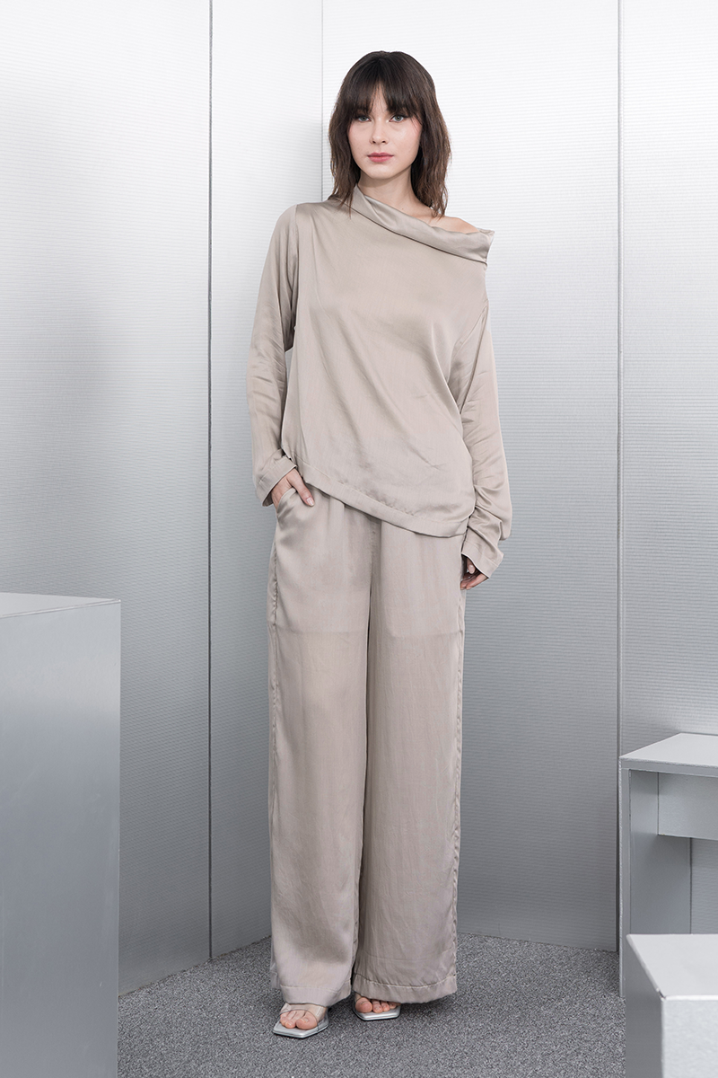 Sateen Off-Shoulder Top In Beige