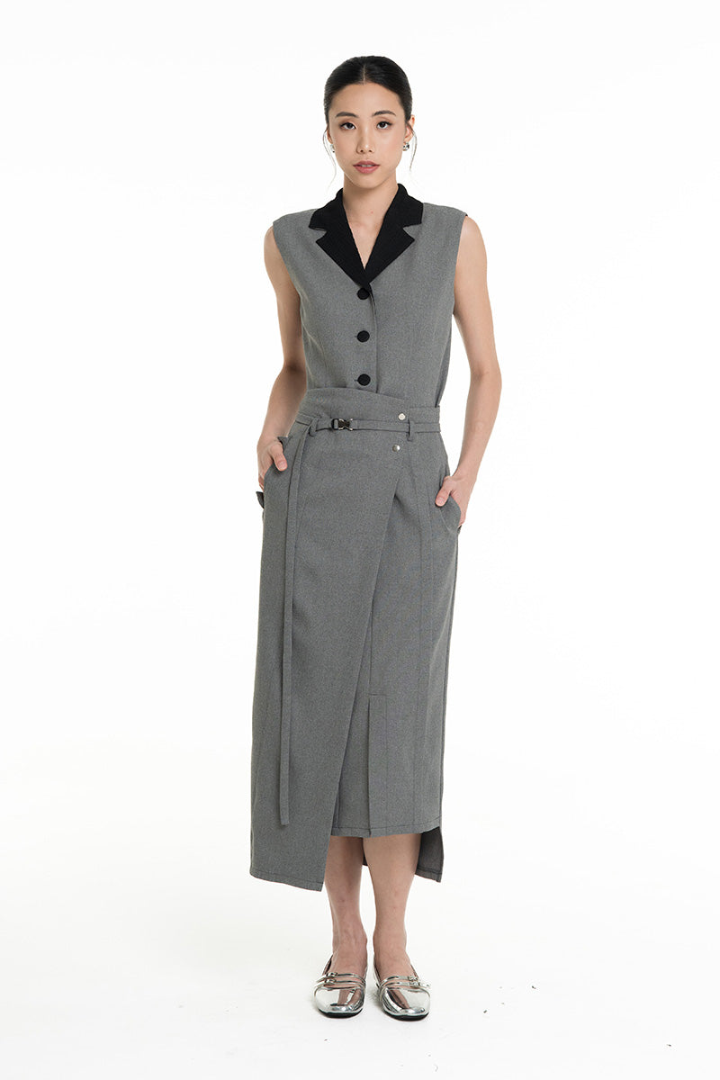 Asymmetric Wrap Midi Skirt In Cool Grey