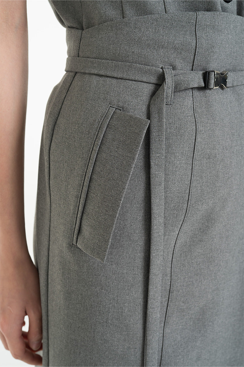 Asymmetric Wrap Midi Skirt In Cool Grey