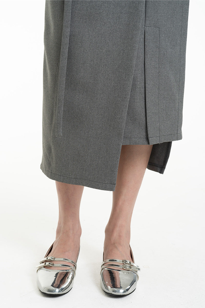 Asymmetric Wrap Midi Skirt In Cool Grey