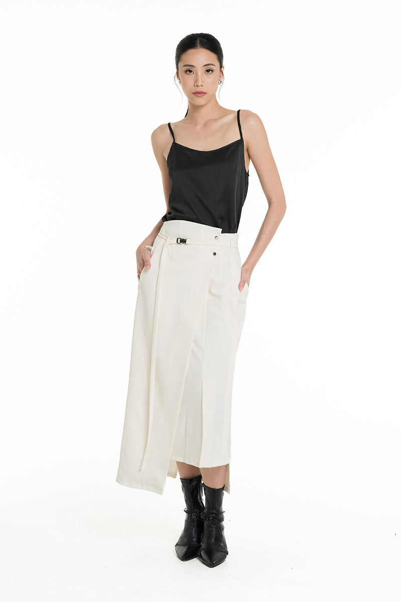 Asymmetric Wrap Midi Skirt In Ivory