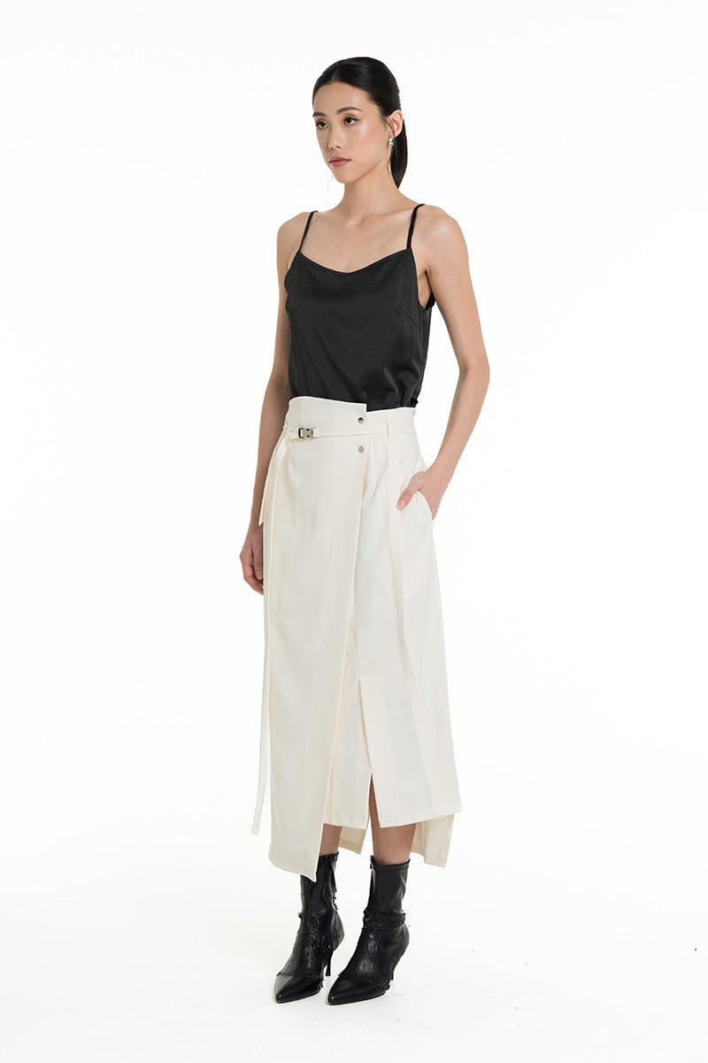 Asymmetric Wrap Midi Skirt In Ivory