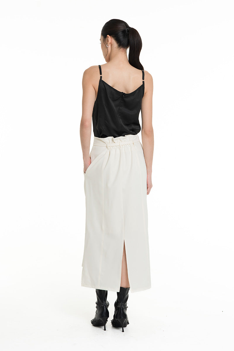 Asymmetric Wrap Midi Skirt In Ivory