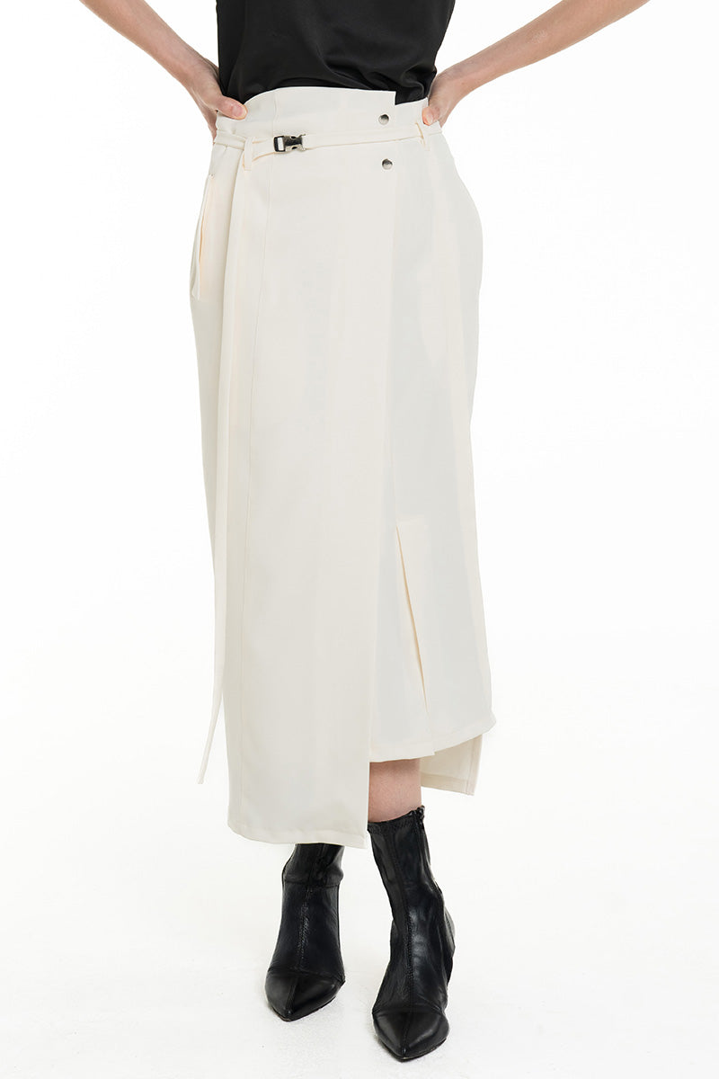 Asymmetric Wrap Midi Skirt In Ivory