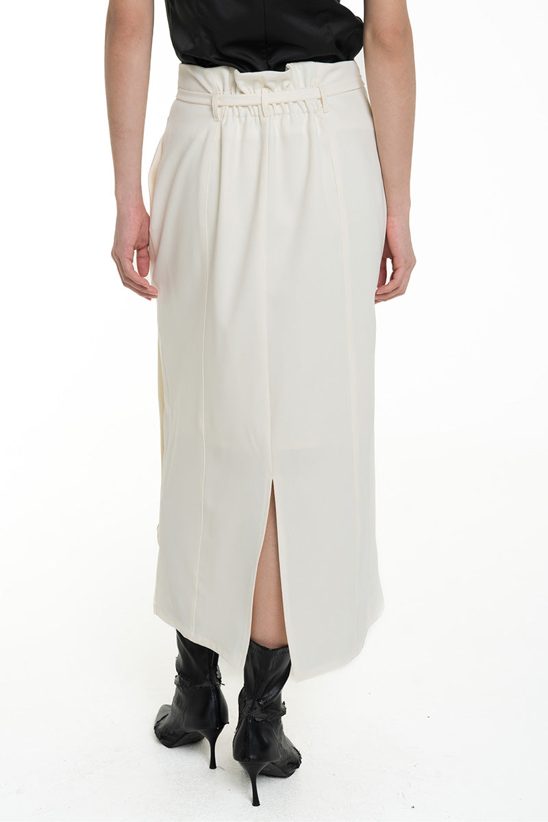 Asymmetric Wrap Midi Skirt In Ivory
