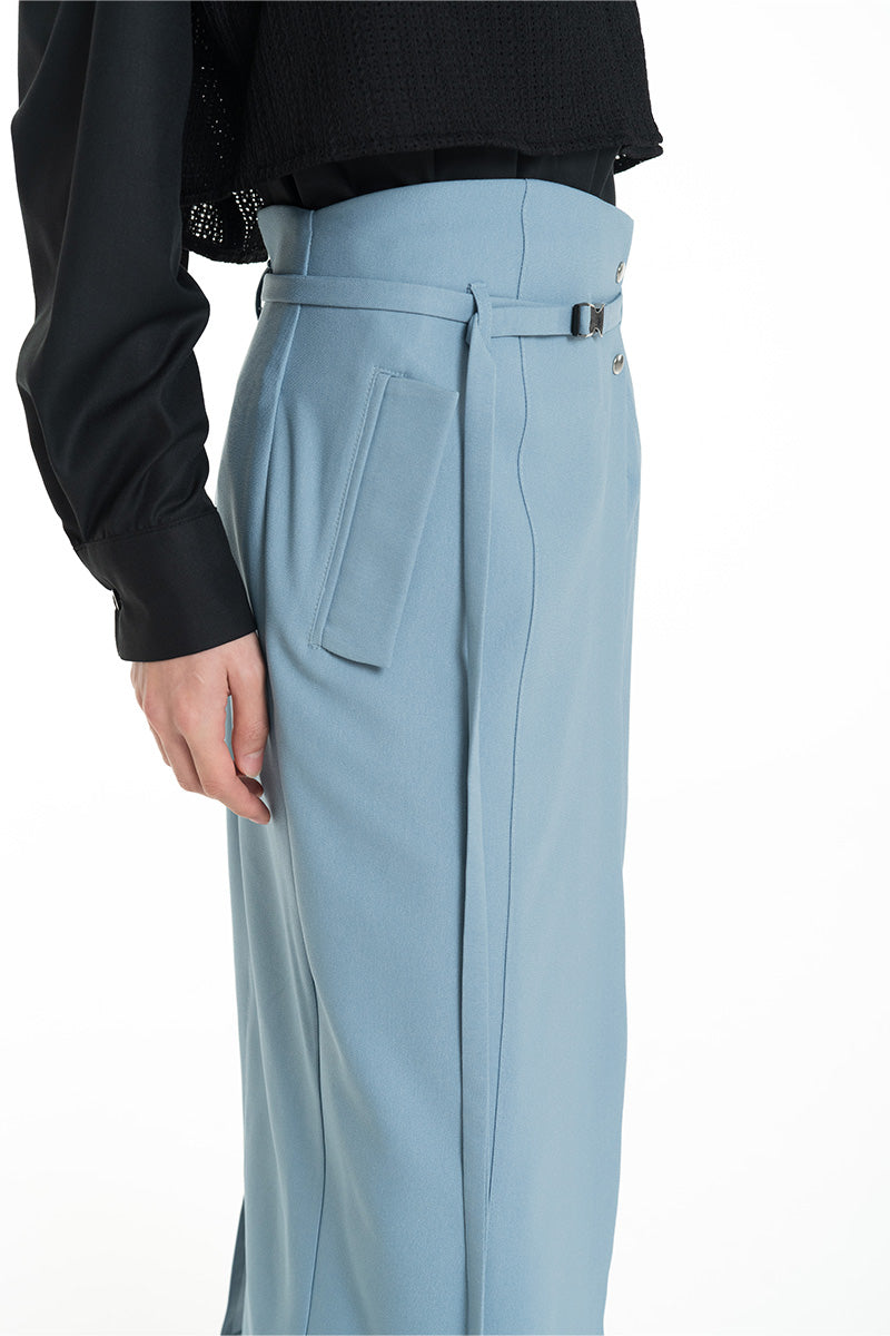 Asymmetric Wrap Midi Skirt In Sky Blue