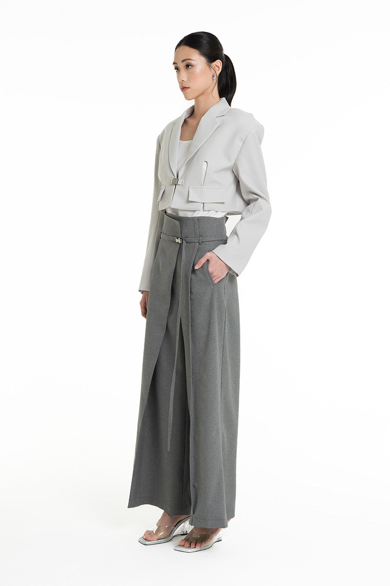 Asymmetric Wrap Wide Leg Pants In Cool Grey