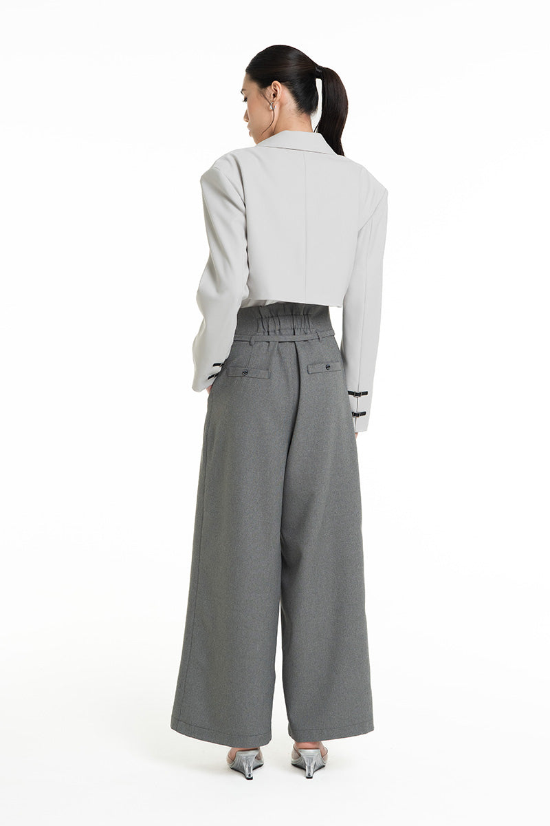 Asymmetric Wrap Wide Leg Pants In Cool Grey