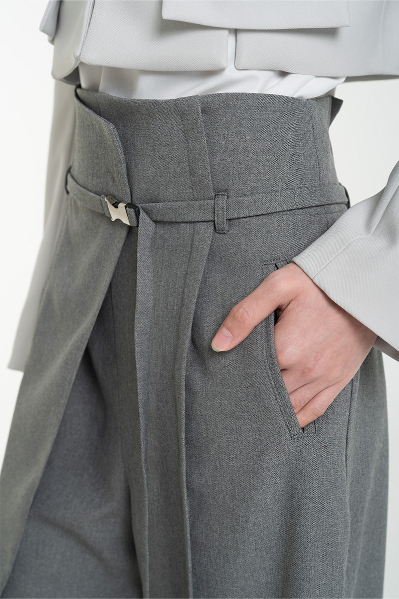 Asymmetric Wrap Wide Leg Pants In Cool Grey