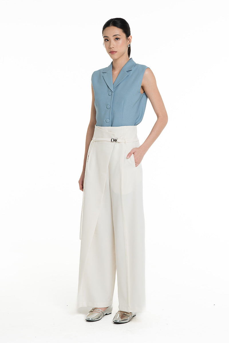 Asymmetric Wrap Wide Leg Pants In Ivory