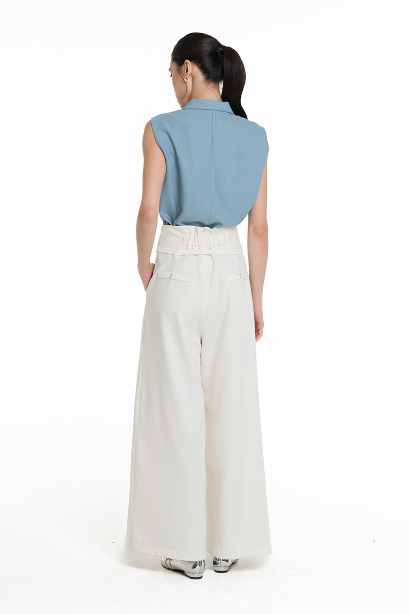 Asymmetric Wrap Wide Leg Pants In Ivory