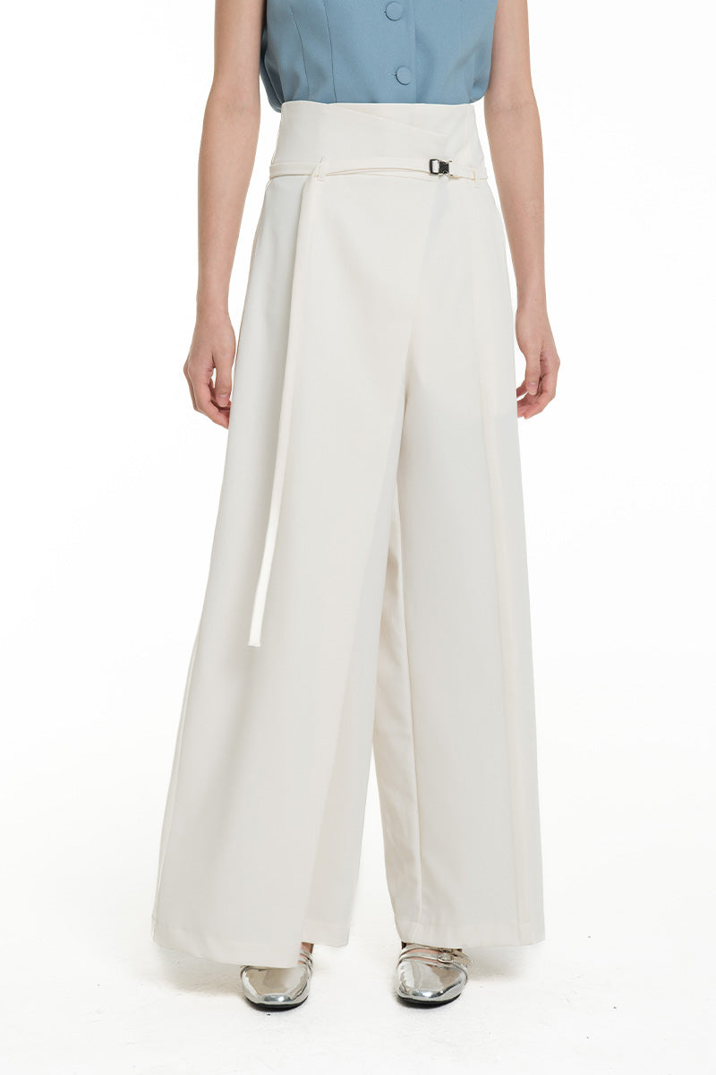 Asymmetric Wrap Wide Leg Pants In Ivory