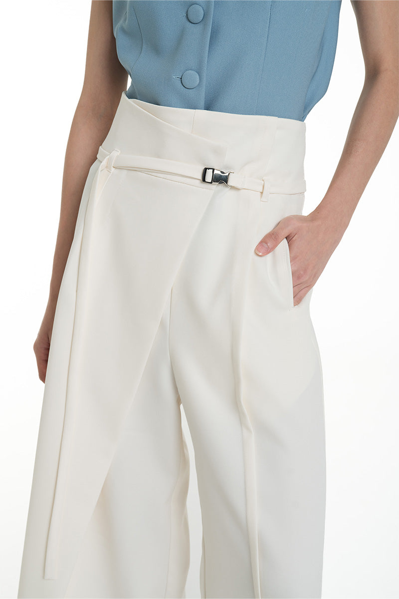 Asymmetric Wrap Wide Leg Pants In Ivory