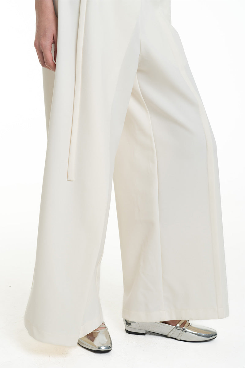 Asymmetric Wrap Wide Leg Pants In Ivory