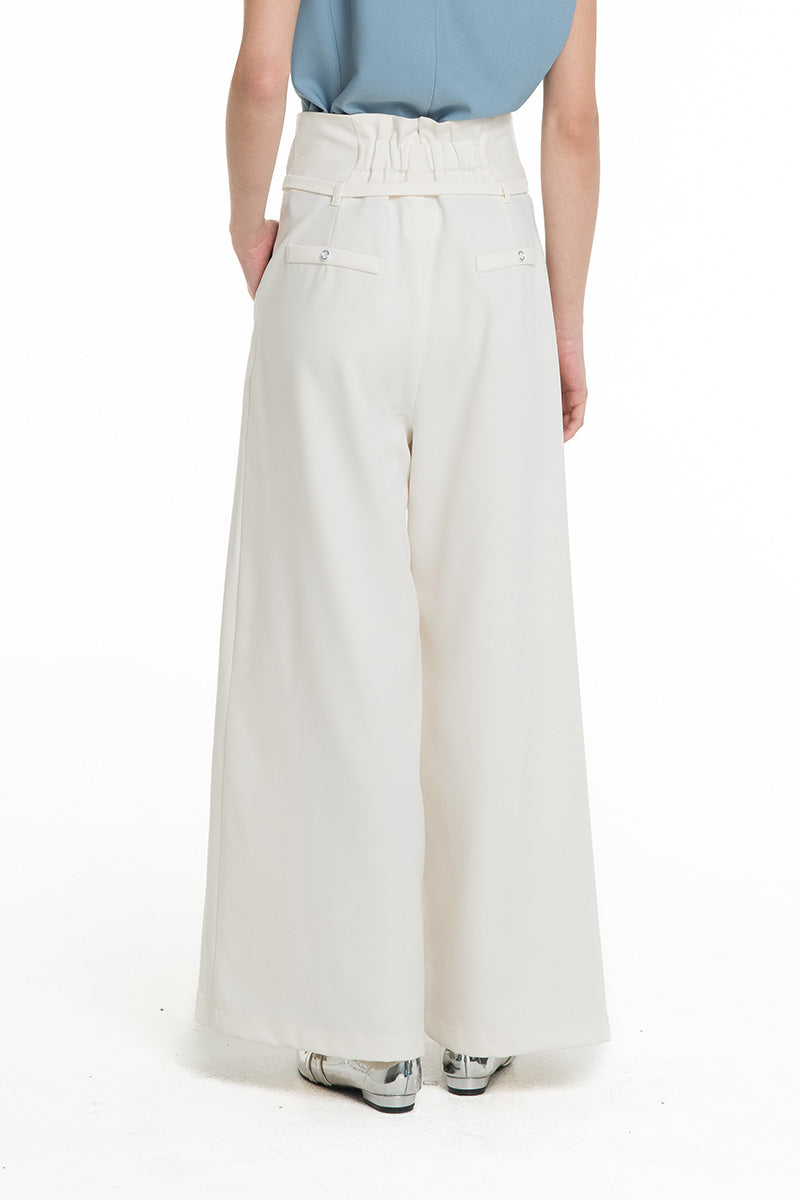 Asymmetric Wrap Wide Leg Pants In Ivory